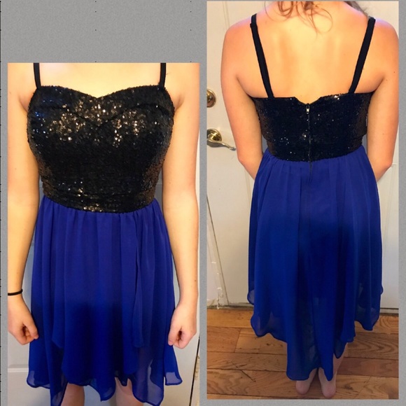 Black sequin & blue high low Homecoming Dress sz 0 - Picture 1 of 1